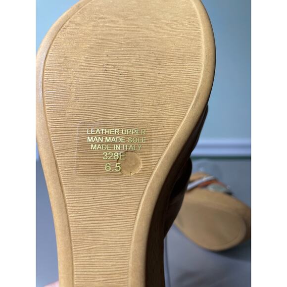 Mila Paoli Wedge Heel Sandal Slide Open Toe Genuine Leather Brown Tan Orange 6.5 - Picture 8 of 10